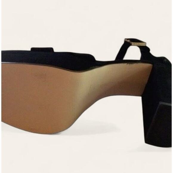 Good American Platform Block Heel Black Suede Ankle Strap Chunky Sandal 10.5 NEW - Picture 11 of 12